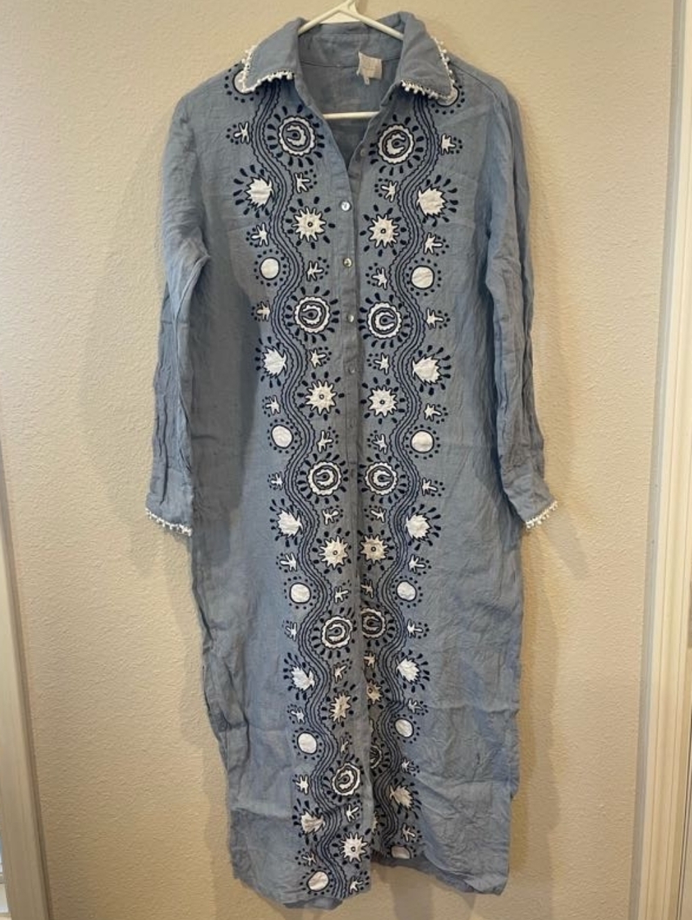 ASHA By Ashley McCormick Chambray Blue 100% Linen Long Sleeve Button Midi Dress